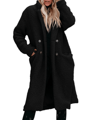 Inrosy longue manteau teddy coat poches col revers manches longues élégant décontracté hiver veste en peluche pour femmes