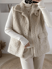 Inrosy veste gilet sans manches unicolore boutonnage poches ceinture col revers femme mode décontracté