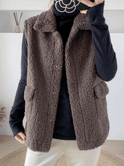 Inrosy veste gilet sans manches unicolore boutonnage poches ceinture col revers femme mode décontracté