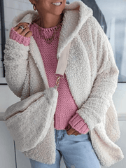 Inrosy manteau teddy coat unicolore à capuche manches longues femme mode décontracté veste