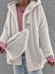 Inrosy manteau teddy coat unicolore à capuche manches longues femme mode décontracté veste