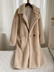 Inrosy longue manteau teddy coat boutons poches col revers manches longues femme mode ample oversized hiver veste