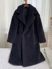 Inrosy longue manteau teddy coat boutons poches col revers manches longues femme mode ample oversized hiver veste