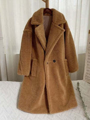Inrosy longue manteau teddy coat boutons poches col revers manches longues femme mode ample oversized hiver veste