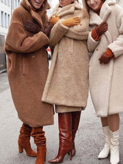 Inrosy longue manteau teddy coat boutons poches col revers manches longues femme mode ample oversized hiver veste