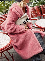 Inrosy longue manteau teddy coat boutons poches col revers manches longues femme mode ample oversized hiver veste