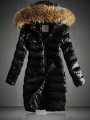 Inrosy longue manteau doudoune brillante poches ceinture fermeture éclair à capuche manches longues femme casual mode vestes noir