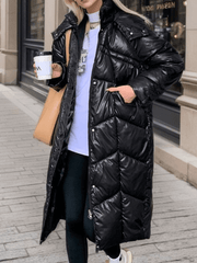 Inrosy longue manteau doudoune vinyl à capuche boutons poches fermeture éclair manches longues femme oversized décontracté hiver veste