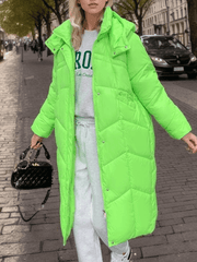 Inrosy longue manteau doudoune vinyl à capuche boutons poches fermeture éclair manches longues femme oversized décontracté hiver veste