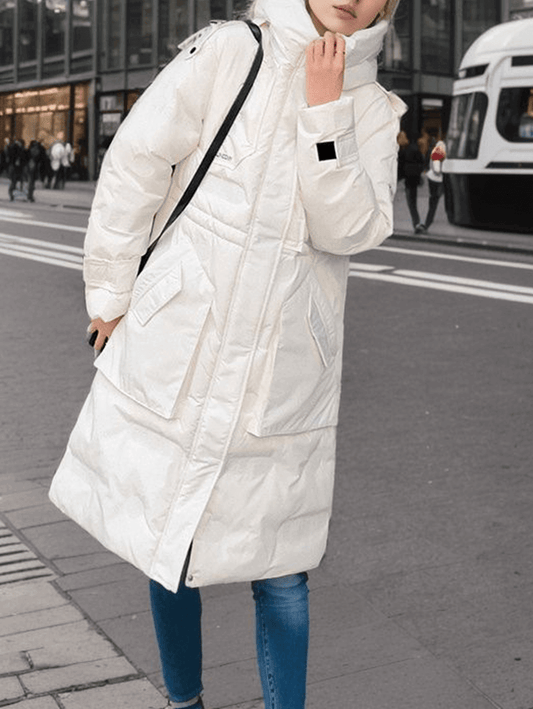 Inrosy mi-longue manteau doudoune à capuche boutons poches fermeture éclair manches longues femme décontracté hiver parkas