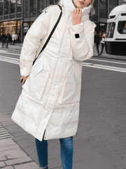 Inrosy mi-longue manteau doudoune à capuche boutons poches fermeture éclair manches longues femme décontracté hiver parkas