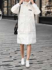 Inrosy mi-longue manteau doudoune à capuche boutons poches fermeture éclair manches longues femme décontracté hiver parkas