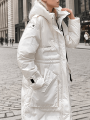 Inrosy mi-longue manteau doudoune à capuche boutons poches fermeture éclair manches longues femme décontracté hiver parkas