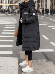 Inrosy mi-longue manteau doudoune à capuche boutons poches fermeture éclair manches longues femme décontracté hiver parkas