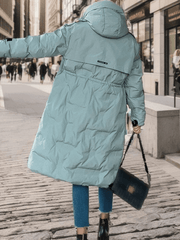 Inrosy mi-longue manteau doudoune à capuche boutons poches fermeture éclair manches longues femme décontracté hiver parkas