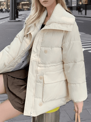 Inrosy mi-longue manteau doudoune boutons poches col revers manches longues femme casual doux décontracté veste