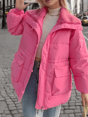 Inrosy mi-longue manteau doudoune boutons poches col revers manches longues femme casual doux décontracté veste