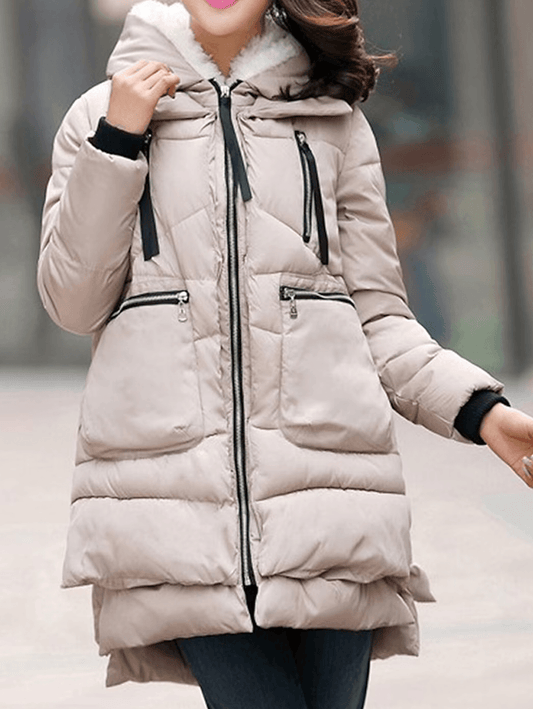 Inrosy mi-longue manteau doudoune à capuche fermeture éclair manches longues femme mode décontracté hiver veste