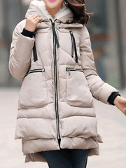 Inrosy mi-longue manteau doudoune à capuche fermeture éclair manches longues femme mode décontracté hiver veste