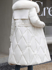 Inrosy longue manteau doudoune ceinture fausse fourrure col manches longues femme casual élégant mode hiver veste