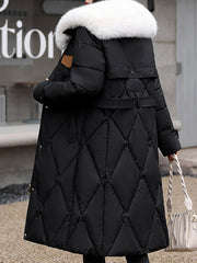 Inrosy longue manteau doudoune ceinture fausse fourrure col manches longues femme casual élégant mode hiver veste