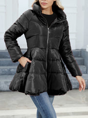 Inrosy mi-longue manteau doudoune trapèze noeud papillon ceinture col montant manches longues femme mignon vintage hiver veste