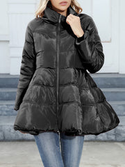 Inrosy mi-longue manteau doudoune trapèze noeud papillon ceinture col montant manches longues femme mignon vintage hiver veste