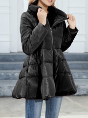 Inrosy mi-longue manteau doudoune trapèze noeud papillon ceinture col montant manches longues femme mignon vintage hiver veste