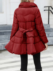 Inrosy mi-longue manteau doudoune trapèze noeud papillon ceinture col montant manches longues femme mignon vintage hiver veste