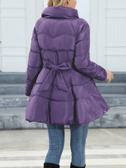 Inrosy mi-longue manteau doudoune trapèze noeud papillon ceinture col montant manches longues femme mignon vintage hiver veste