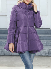 Inrosy mi-longue manteau doudoune trapèze noeud papillon ceinture col montant manches longues femme mignon vintage hiver veste