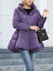 Inrosy mi-longue manteau doudoune trapèze noeud papillon ceinture col montant manches longues femme mignon vintage hiver veste