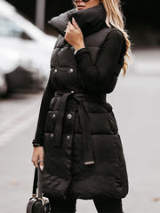 Inrosy mi-longue manteau doudoune double boutonnage ceinture col montant sans manches femme décontracté hiver gilet