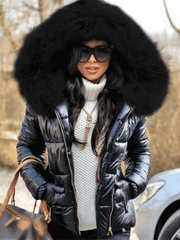 Inrosy court manteau doudoune à capuche avec fausse fourrure fermeture éclair poches manches longues femme hiver décontracté veste