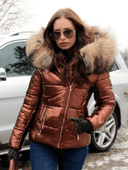 Inrosy court manteau doudoune à capuche avec fausse fourrure fermeture éclair poches manches longues femme hiver décontracté veste