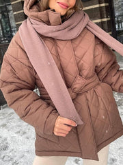 Inrosy mi-longue manteau doudoune à capuche ceinture manches longues femme casual mode décontracté veste matelassée hiver