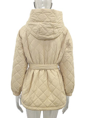 Inrosy mi-longue manteau doudoune à capuche ceinture manches longues femme casual mode décontracté veste matelassée hiver