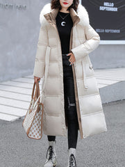 Inrosy longue manteau doudoune fausse fourrure à capuche poches ceinture femme casual décontracté hiver veste