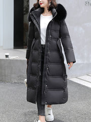 Inrosy longue manteau doudoune fausse fourrure à capuche poches ceinture femme casual décontracté hiver veste