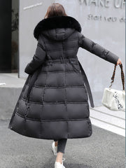 Inrosy longue manteau doudoune fausse fourrure à capuche poches ceinture femme casual décontracté hiver veste