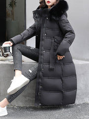 Inrosy longue manteau doudoune fausse fourrure à capuche poches ceinture femme casual décontracté hiver veste