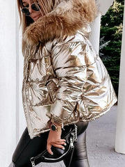 Inrosy court manteau doudoune vinyl doublé polaire à capuche manches longues femme casual décontracté hiver veste