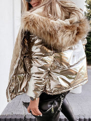 Inrosy court manteau doudoune vinyl doublé polaire à capuche manches longues femme casual décontracté hiver veste