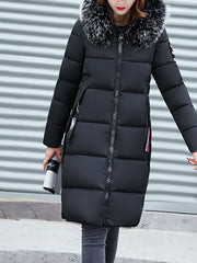 Inrosy longue manteau doudoune poches fausse fourrure col à capuche manches longues femme mode décontracté hiver veste