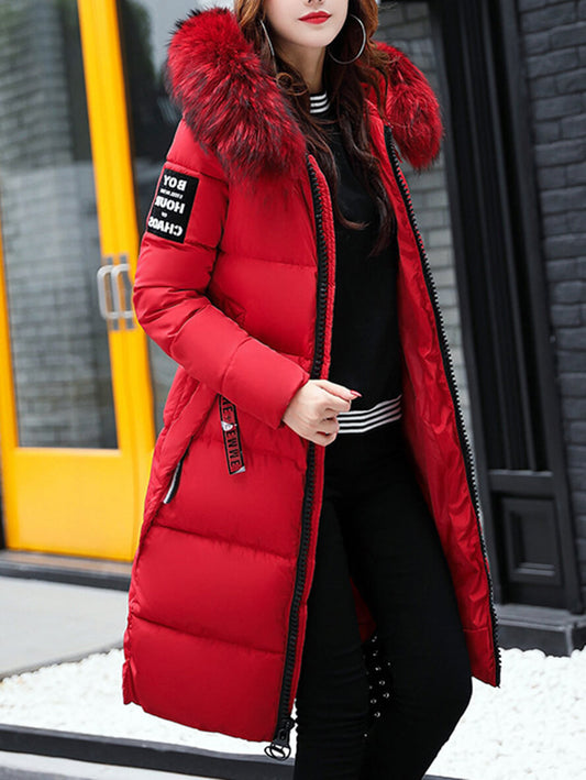 Inrosy longue manteau doudoune poches fausse fourrure col à capuche manches longues femme mode décontracté hiver veste