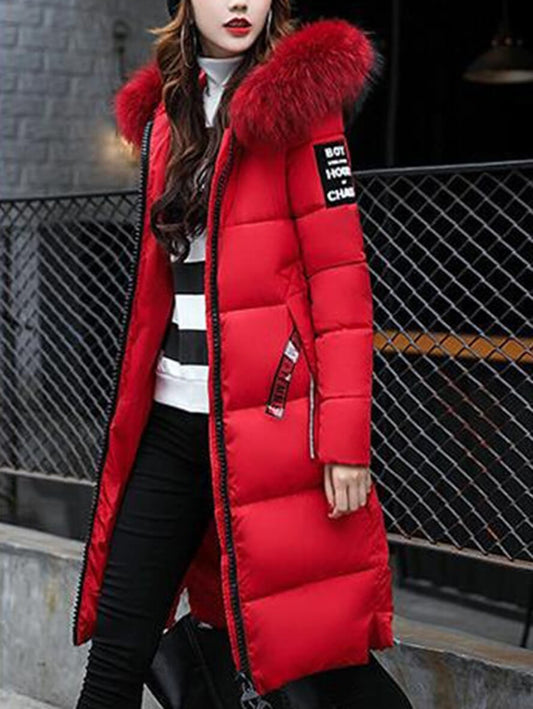 Inrosy longue manteau doudoune poches fausse fourrure col à capuche manches longues femme mode décontracté hiver veste