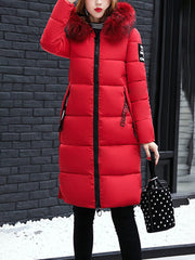 Inrosy longue manteau doudoune poches fausse fourrure col à capuche manches longues femme mode décontracté hiver veste