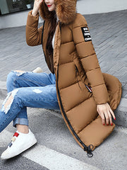 Inrosy longue manteau doudoune poches fausse fourrure col à capuche manches longues femme mode décontracté hiver veste