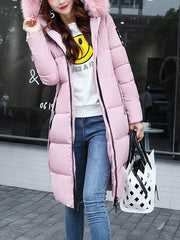 Inrosy longue manteau doudoune poches fausse fourrure col à capuche manches longues femme mode décontracté hiver veste