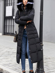 Inrosy longue manteau doudoune à capuche fausse fourrure col manches longues femme casual élégant décontracté hiver veste